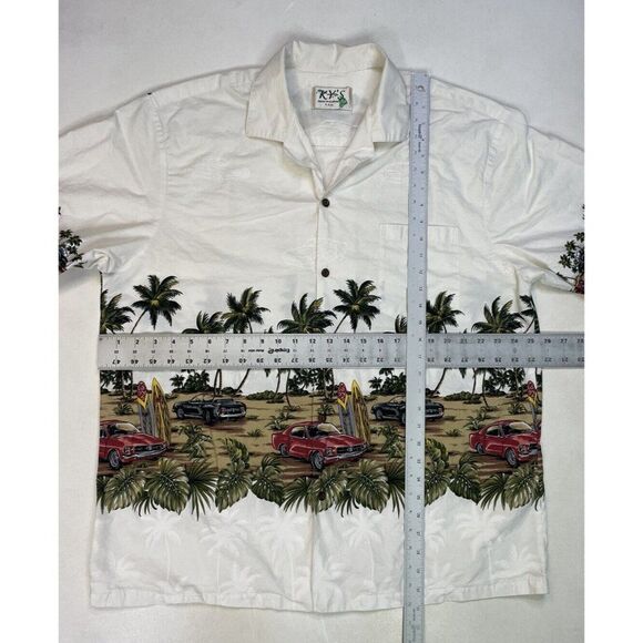 VINTAGE Ky's Car Palm Tree Print Hawaiian Shirt Men XL Short Sleeve - Picture 5 of 5